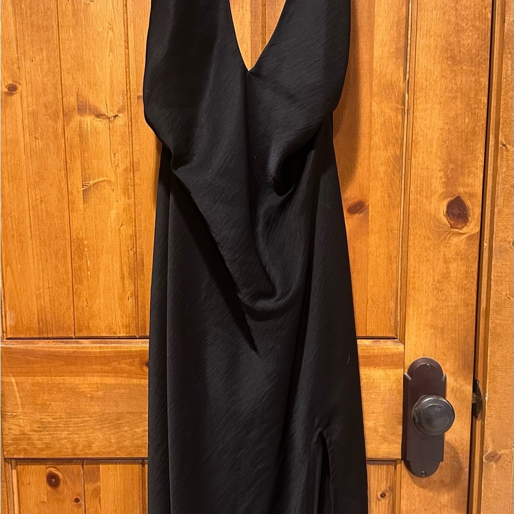 Lulu's Black Backless Cowl Satin Slip Dress